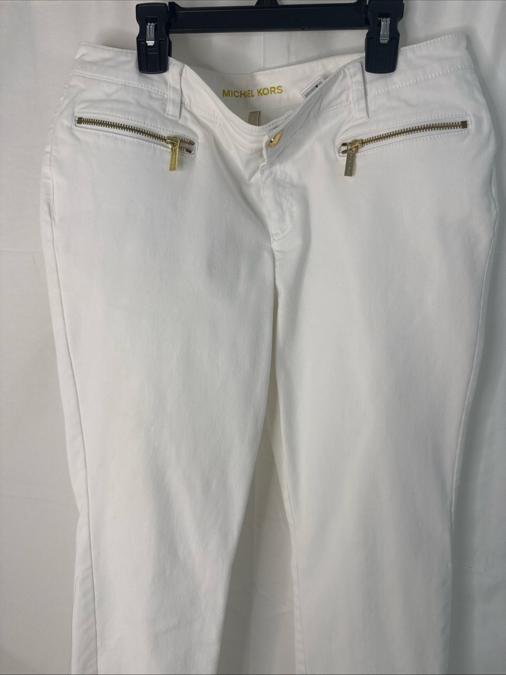 Michael Kors White Straight-Leg Jeans with Gold Hardware